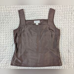 Vintage Bloomingdale's 100% Silk Brown Women's 14 Square Neck Top